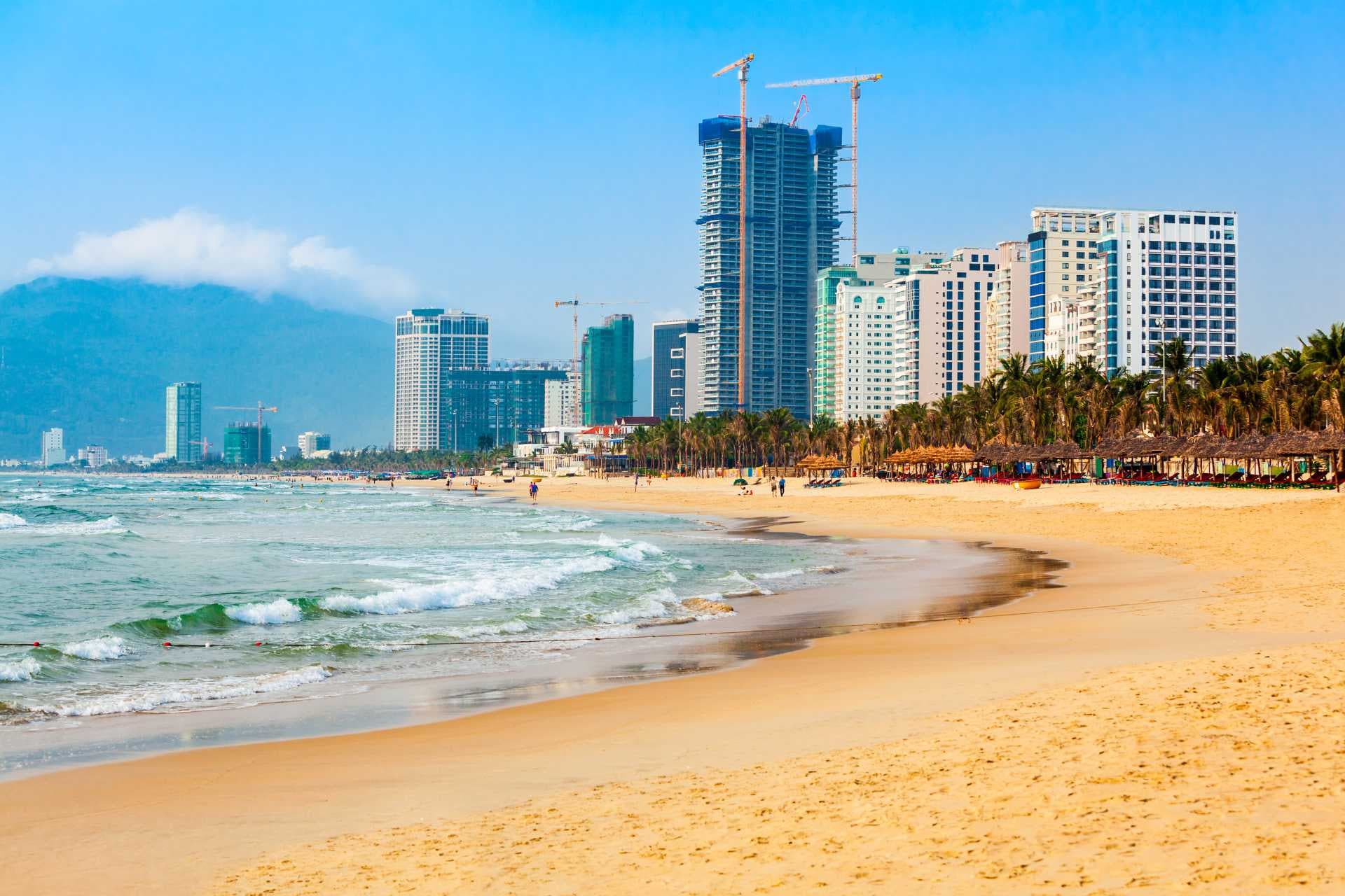 My Khe Beach in Danang is famous for its blue waters and white sand